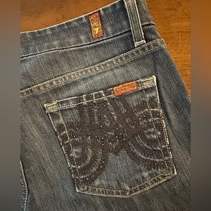 7 For All Mankind Women's Boot Cut Jeans - A Pocket with Black & Navy Embroidery
